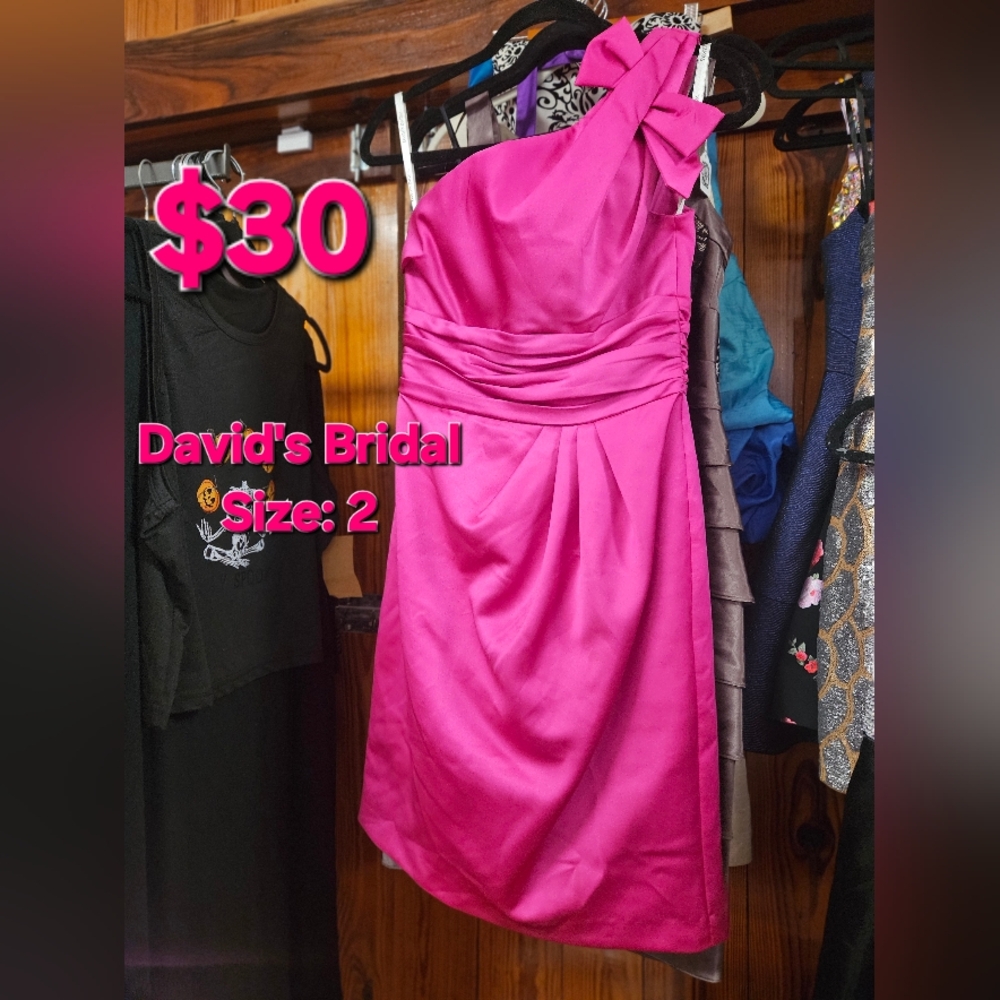 David's Bridal Fuchsia One-Shoulder Dress
